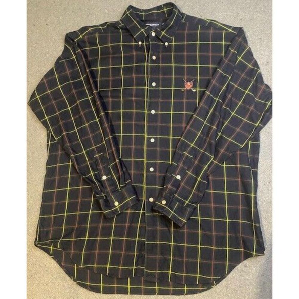 RALPH LAUREN POLO GOLF TILDEN LARGE‎ long sleeve Button Down PLAID shirt COTTON